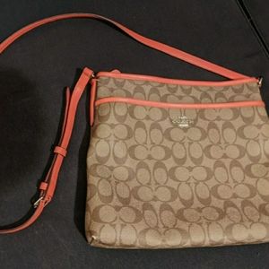 Coach signature file crossbody khaki and orange